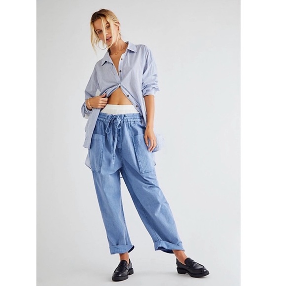 Free People Be The Change Slouch Harem Pants in Blue - Picture 1 of 3